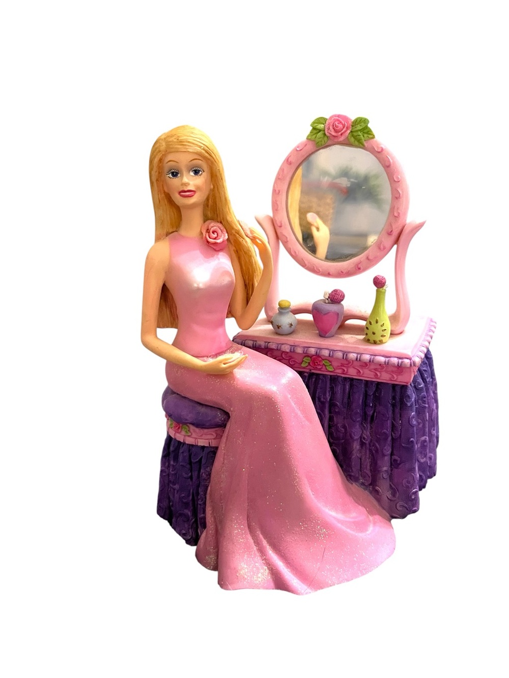 Kreisler Barbie 2002 Barbie Figurine Sitting at Purple Vanity Bank